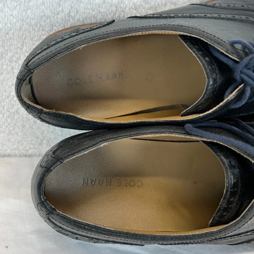 Cole Haan Mens Black Pebbled Leather Wingtip Oxford Dress Shoes Size 13